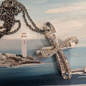 Silver Cross Necklace with Crystal Accents